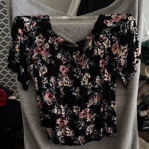 Rewind Black and Pink Floral Blouse